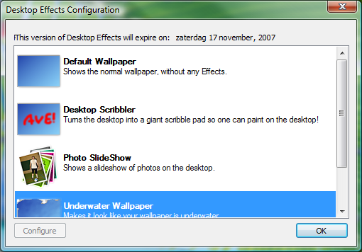 Screenshot of the Desktop Effects configuration dialog